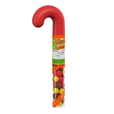 REESE'S PIECES Peanut Butter in a Crunchy Shell Christmas Candy Plastic Cane - 1.4 Oz