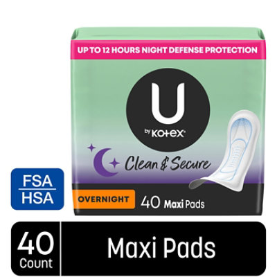 U by Kotex Security Overnight Absorbency Unscented Maxi Feminine Pads - 40 Count - Image 1