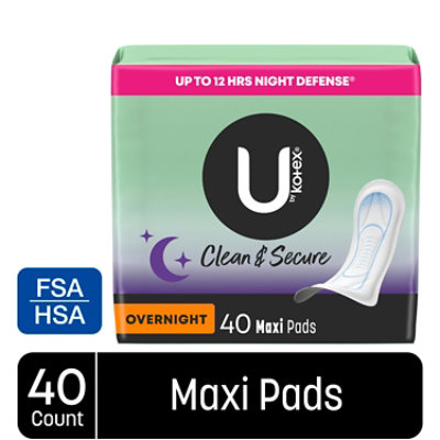 U by Kotex Security Maxi Feminine Pads Unscented Overnight Absorbency - 40 Count