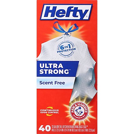 Hefty Trash Bags Drawstring Ultra Strong Tall 13 Gallon Scent Free - 40 Count - Image 2