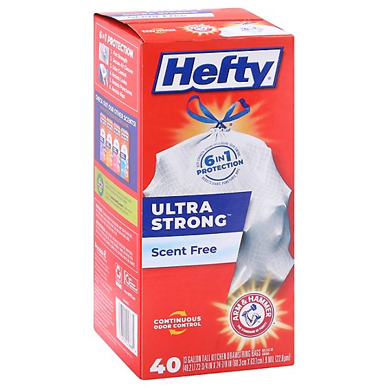 Hefty Trash Bags Drawstring Ultra Strong Tall 13 Gallon Scent Free - 40 Count