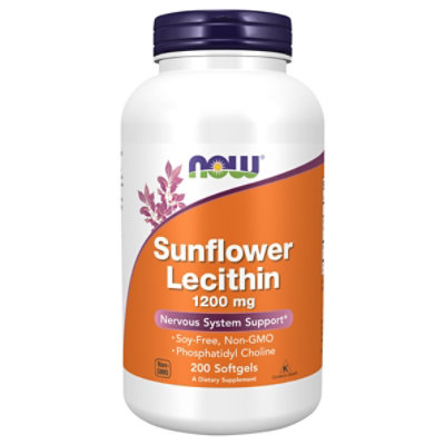 NOW Sunflower Lecithin 1200mg Non-GMO - 200 Count - Image 1