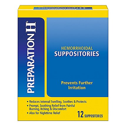 Preparation H Hemorrhoid Treatment Suppositories Burning Itching Discomfort Relief - 12 Count - Image 1