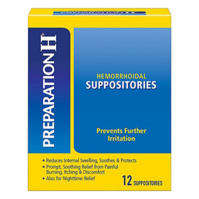 Preparation H Hemorrhoid Treatment Suppositories Burning Itching Discomfort Relief - 12 Count