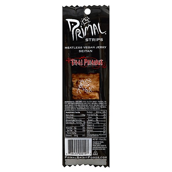 Primal Strips Vegan Jerky Meatless Seitan Thai Peanut - 1 Oz
