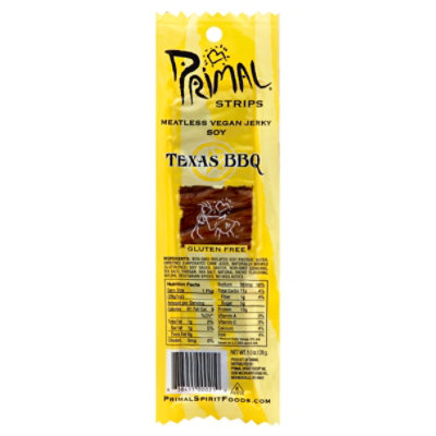 Primal Strips Vegan Jerky Meatless Soy Texas BBQ - 1 Oz