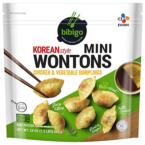 Bibigo Wontons Korean Style Chicken & Vegetable Dumplings Mini - 24 Oz