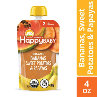 Happy Baby Organics Baby Food Organic Bananas Sweet Potatoes & Papayas 2 (6+ Months) - 4 Oz