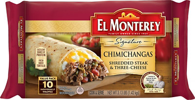 El Monterey Signature Chimichangas Shredded Steak & Three Cheese 10 Count - 3.13 Lb
