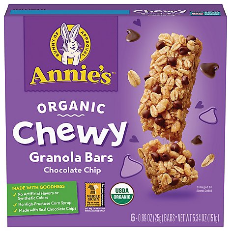 Annies Homegrown Granola Bars Organic Chewy Chocolate Chip - 6-0.89 Oz