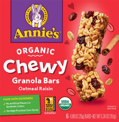 Annies Homegrown Organic Granola Bars Chewy Oatmeal Raisin - 6-0.89 Oz - Image 2