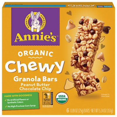 Annies Homegrown Granola Bars Organic Chewy Peanut Butter Chocolate Chip - 6-0.89 Oz