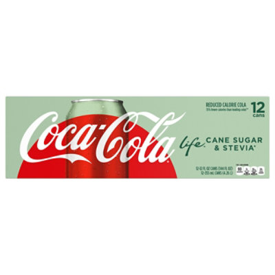 Coca-Cola Soda Pop Life Cola Diet Cane Sugar & Stevia - 12-12 Fl. Oz.