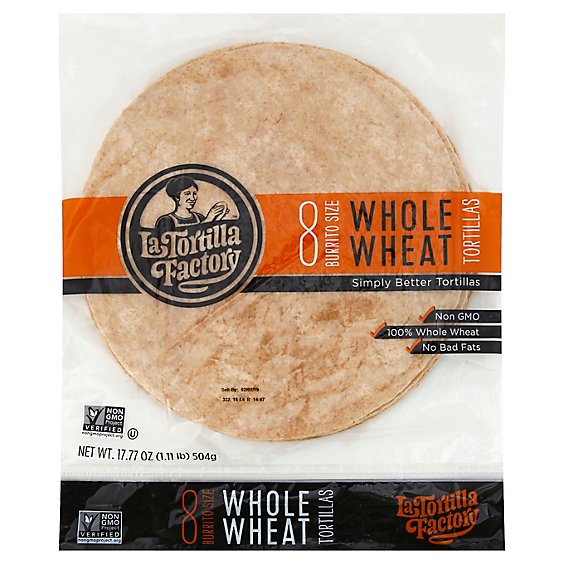 La Tortilla Factory Tortillas Whole Wheat Burrito Size Bag 8 Count - 17.77 Oz