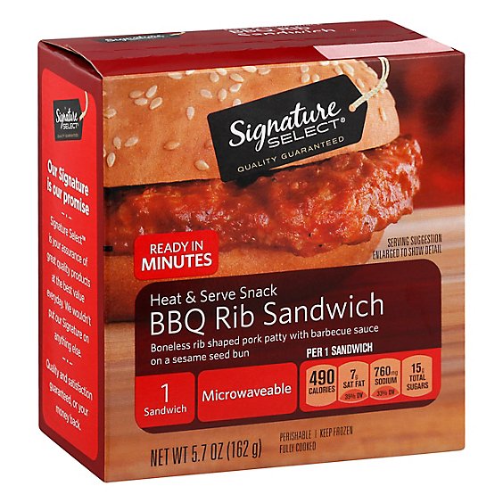 Signature SELECT Heat & Serve Snack BBQ Rib Sandwich Frozen - 5.7 Oz