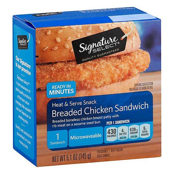 Signature SELECT Heat & Serve Snack Breaded Chicken Sandwich Frozen - 5.1 Oz