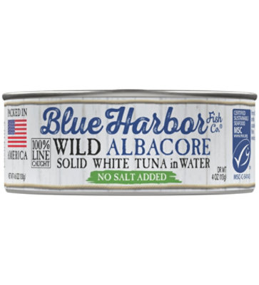 Blue Harbor Fish Co. Tuna Wild Albacore Solid White in Water No Salt Added - 4.6 Oz - Image 1