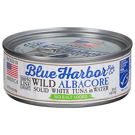 Blue Harbor Fish Co. Tuna Wild Albacore Solid White in Water No Salt Added - 4.6 Oz