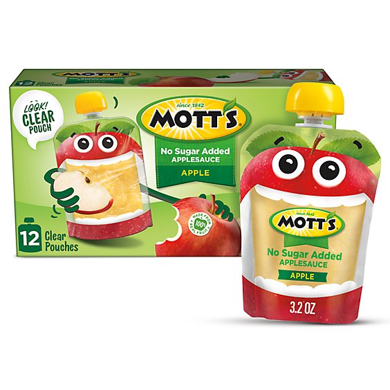 Motts Applesauce Apple No Sugar Added Clear Pouches - 12-3.2 Oz