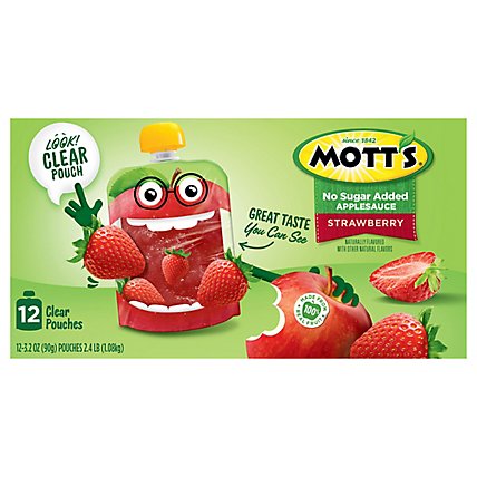 Motts Applesauce Strawberry No Sugar Added Clear Pouches - 12-3.2 Oz - Image 2