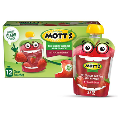 Motts Applesauce Strawberry No Sugar Added Clear Pouches - 12-3.2 Oz - Image 1