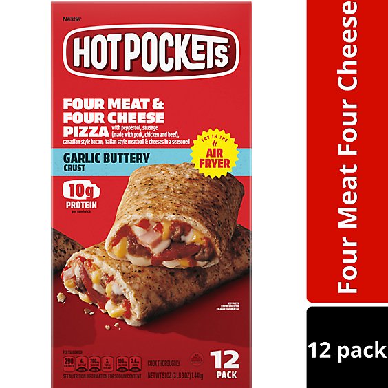 Hot Pockets Four Meat Four Cheese Sandwiches Box 12 Count - 51 Oz
