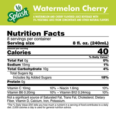 V8 Splash Watermelon Cherry Flavored Juice Beverage - 64 Fl Oz - Image 4