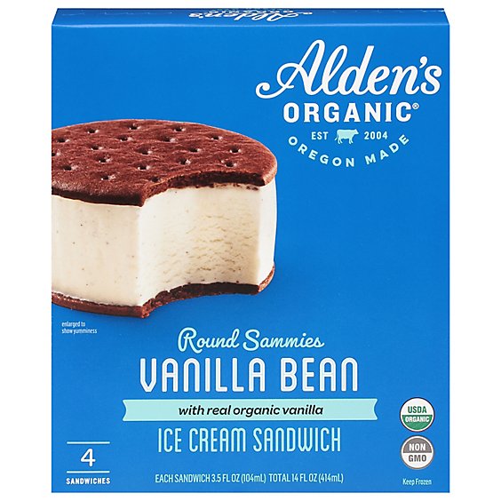 Alden's Organic Vanilla Bean Ice Cream Sandwich - 4 Count