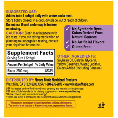 Nature Made Biotin High Potency 2500 Mcg Softgels - 150 Count - Image 4