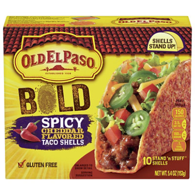 Old El Paso Taco Shells Stand N Stuff Bold Spicy Cheddar Box 10 Count - 5.4 Oz