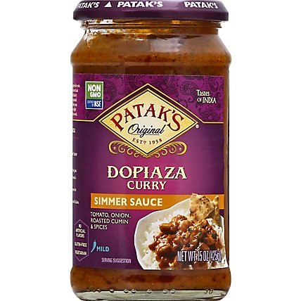 Pataks Sauce Simmer Curry Dopiaza Mild Jar - 15 Oz - Image 2