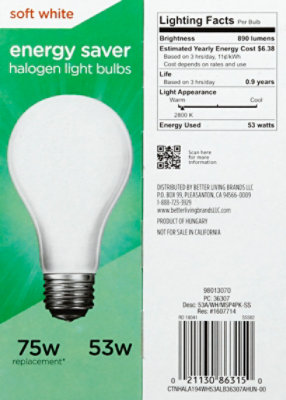 Signature Select Light Bulb Halogen Soft White 53W 890 Lumens - 4 Count - Image 4