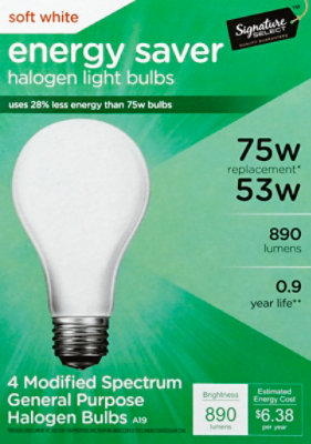 Signature Select Light Bulb Halogen Soft White 53W 890 Lumens - 4 Count - Image 2