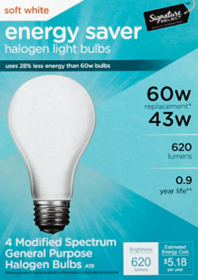 Signature Select Light Bulb Halogen Soft White 43W 620 Lumens - 4 Count - Image 2
