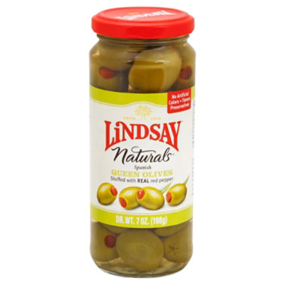 Lindsay Naturals Olives Queen Spanish Stuffed with Red Peppers - 7 Oz