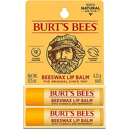 Burt's Bees Original Beeswax Blister Box 100% Natural Origin Moisturizing Lip Balm Tube - 2 Count - Image 1