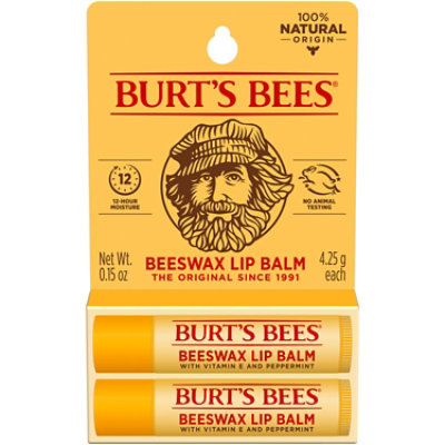 Burt's Bees Original Beeswax Blister Box 100% Natural Origin Moisturizing Lip Balm Tube - 2 Count