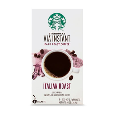 Starbucks VIA Instant Coffee Dark Roast Italian Roast Packets - 8-0.11 Oz