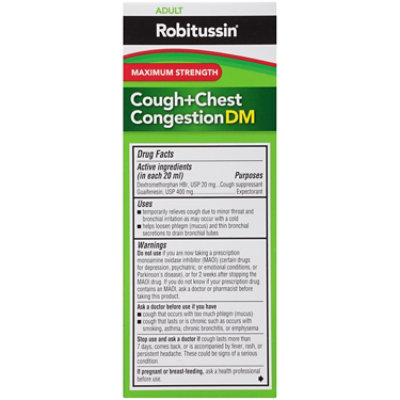 Robitussin Adult Max Strength Cough + Chest Congestion DM Max Raspberry Flavor - 4 Fl. Oz. - Image 6