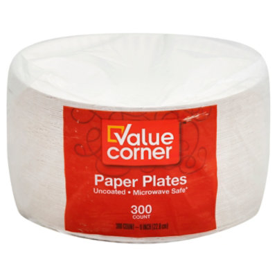 Value Corner Plates Paper 9 Inch Uncoated Microwave Safe Wrapper - 300  Count - Randalls