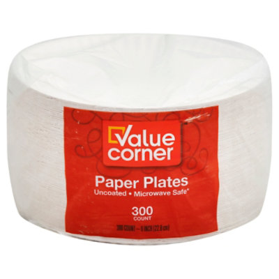 Great Value 9inch Paper Plates, White, 300 Count