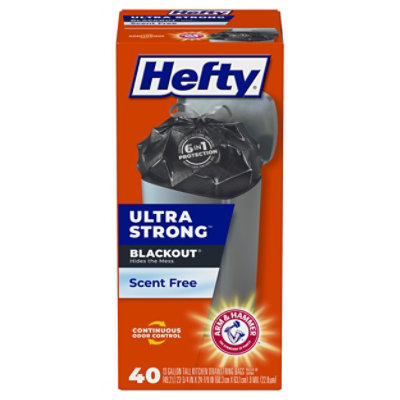 Hefty Trash Bags Drawstring Ultra Strong Blackout Tall 13 Gallon Scent Free - 40 Count