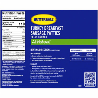 Butterball All Natural Sausage Turkey Breakfast Patties - 8 Oz - Image 4