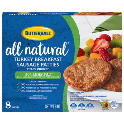 Butterball All Natural Sausage Turkey Breakfast Patties - 8 Oz