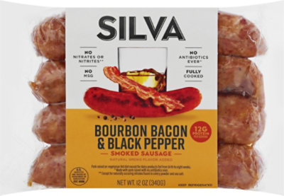 Silva All Natural Abf Bourbon Bacon & Black Pepper Sausage - 12 Oz