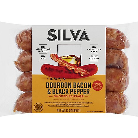 Silva All Natural Abf Bourbon Bacon & Black Pepper Sausage - 12 Oz
