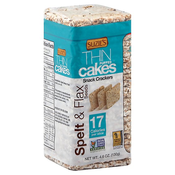 Suzies Crackers Puffed Cakes Thin Spelt & Flax Seeds - 4.6 Oz