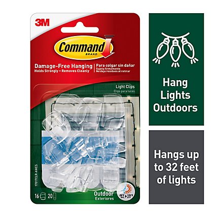 3M Command Outdoor Light Clips And Strips 16 Clips 20 Foam Strips - Each - Image 1