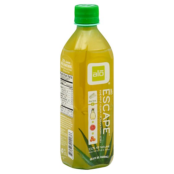alo ESCAPE Aloe Vera Juice Drink Pineapple + Guava + Seabuck Thorn Berry - 16.9 Fl. Oz.