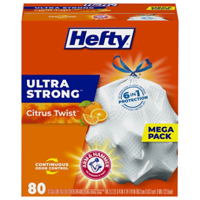 Hefty Ultra Strong Tall Kitchen Trash Bags, 13 Gallon Citrus Twist Scent, 80 Count (Pack of 1), White